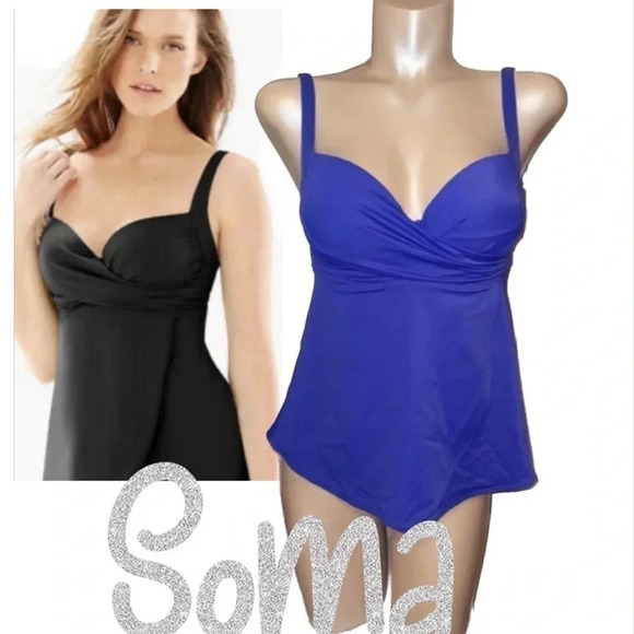 soma women’s tankini 34C medium bathing suit top swim blue underwire support - Picture 3 of 9